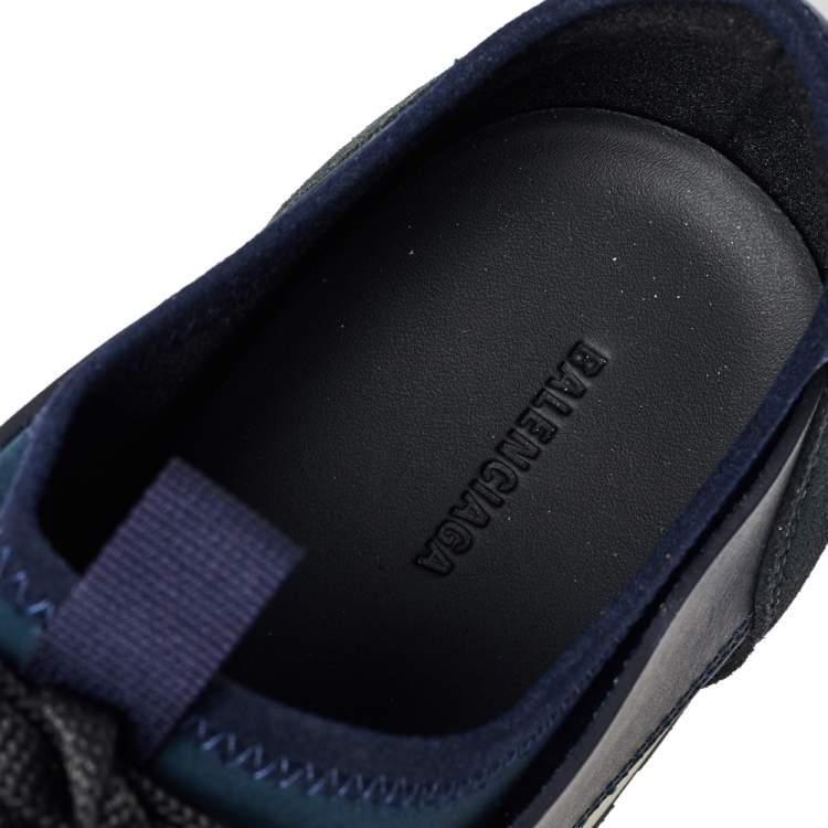 مملوكة مسبقًا Balenciaga Blue/Black Leather And Mesh Race Runner Low Top Sneakers Size 45