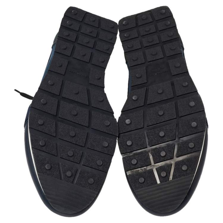 مملوكة مسبقًا Balenciaga Blue/Black Leather And Mesh Race Runner Low Top Sneakers Size 45