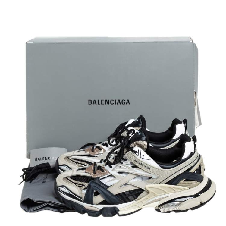 Pre Owned Balenciaga Beige/Black Mesh And Leather Track Sneakers Size 45