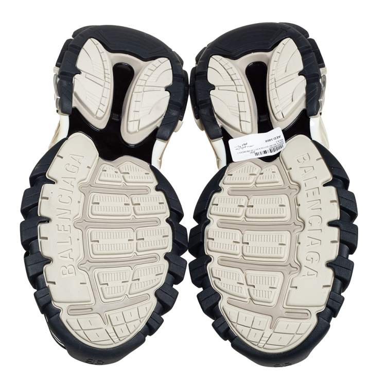 Pre Owned Balenciaga Beige/Black Mesh And Leather Track Sneakers Size 45