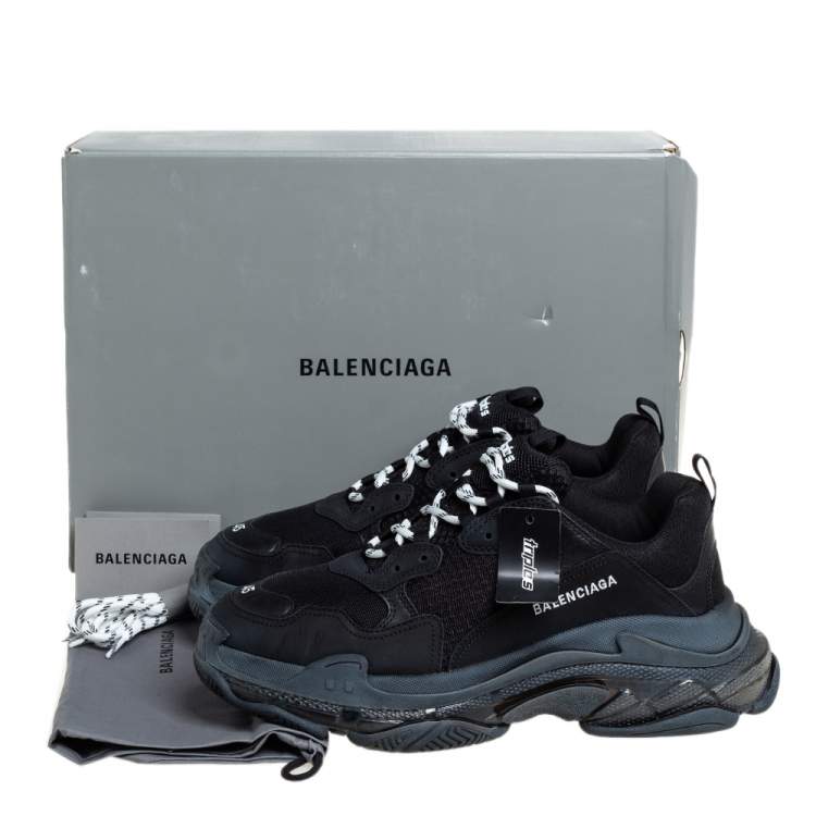 Pre Owned Balenciaga Black Mesh And Leather  Triple S Sneakers Size 45
