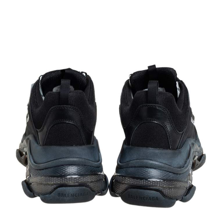 Pre Owned Balenciaga Black Mesh And Leather  Triple S Sneakers Size 45