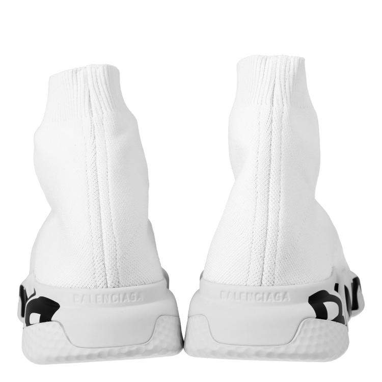 Pre Owned Balenciaga White Speed Graffiti Trainers EU 45