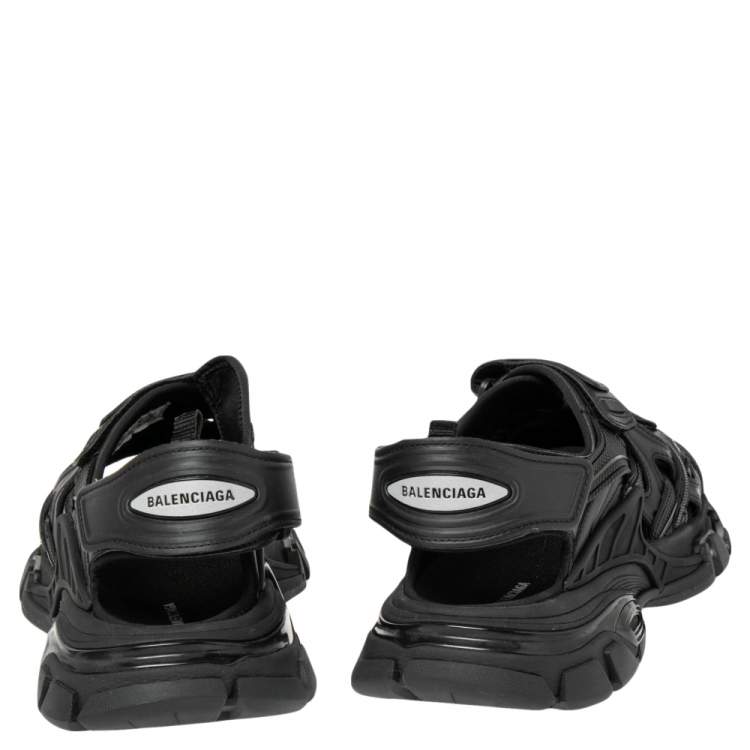 Pre Owned Balenciaga Black Rubber And Leather Track Sandals Size 41