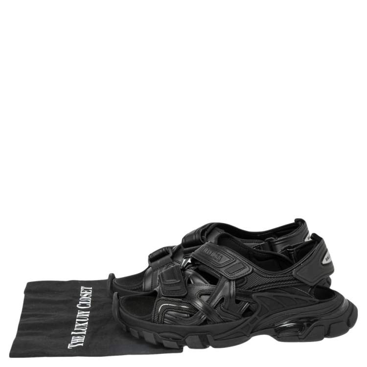 Pre Owned Balenciaga Black Rubber And Leather Track Sandals Size 41