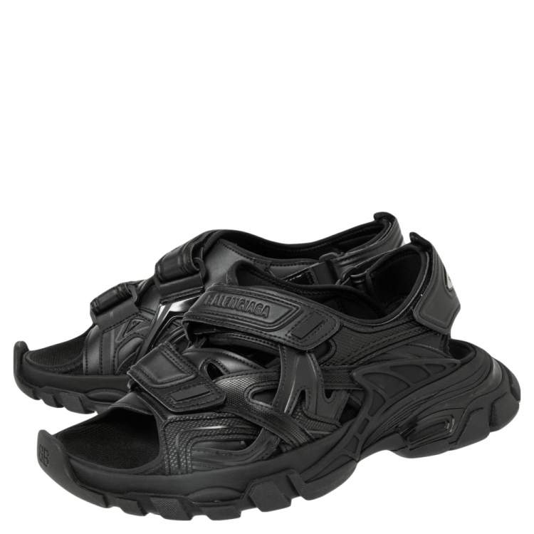 Pre Owned Balenciaga Black Rubber And Leather Track Sandals Size 41