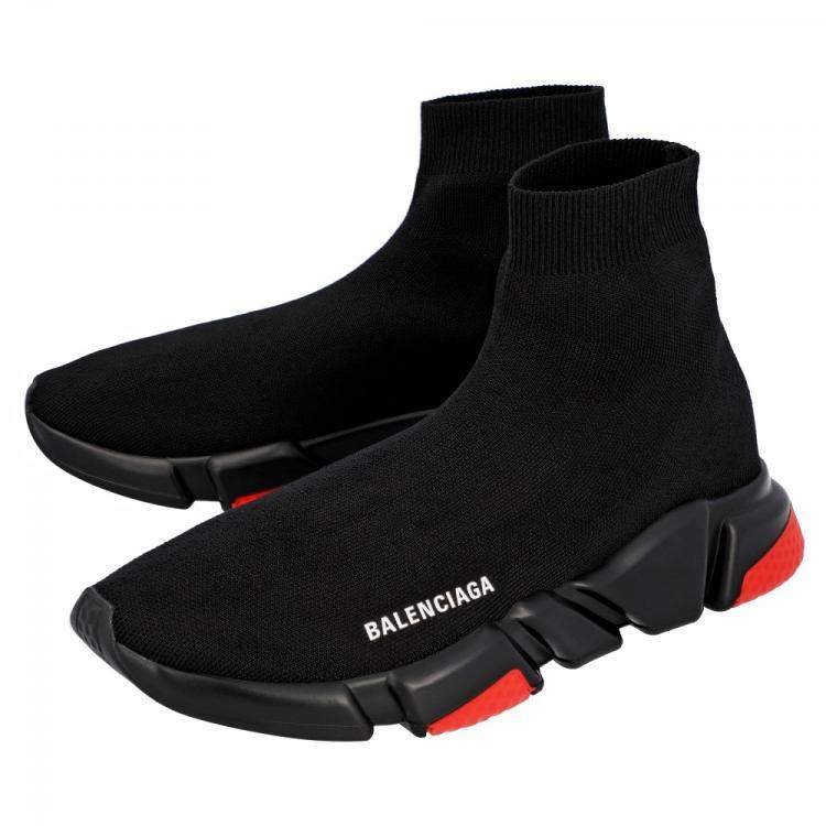 Balenciaga Men Speed 2.0 Sock Red Black Logo High Top Knit Trainer Sneaker  43 10