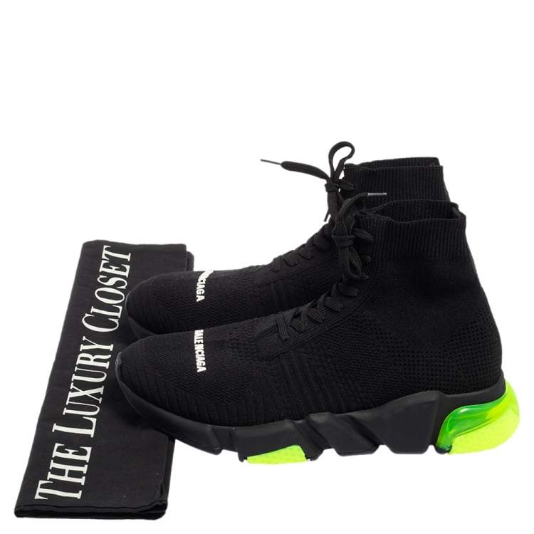 مملوكة مسبقًا Balenciaga Black/Green Knit Fabric Speed Trainers 2.0 Lace Sneakers Size 40