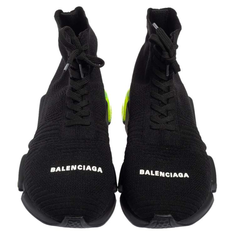 مملوكة مسبقًا Balenciaga Black/Green Knit Fabric Speed Trainers 2.0 Lace Sneakers Size 40