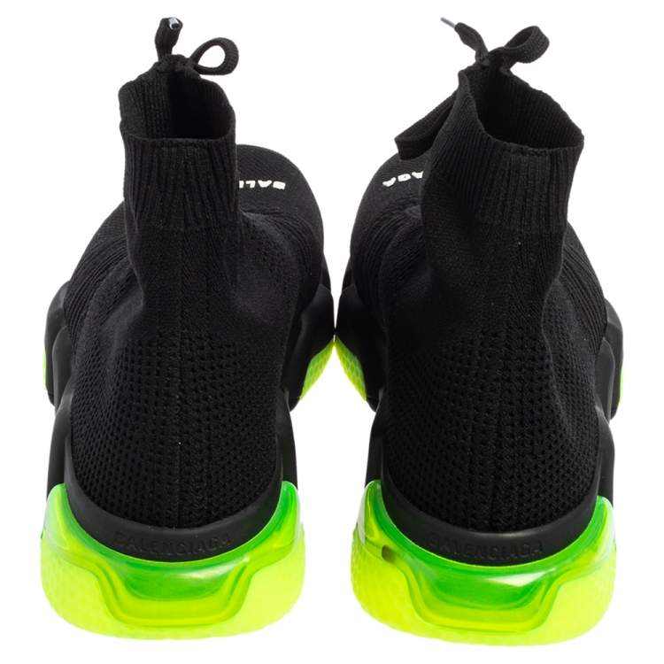 مملوكة مسبقًا Balenciaga Black/Green Knit Fabric Speed Trainers 2.0 Lace Sneakers Size 40