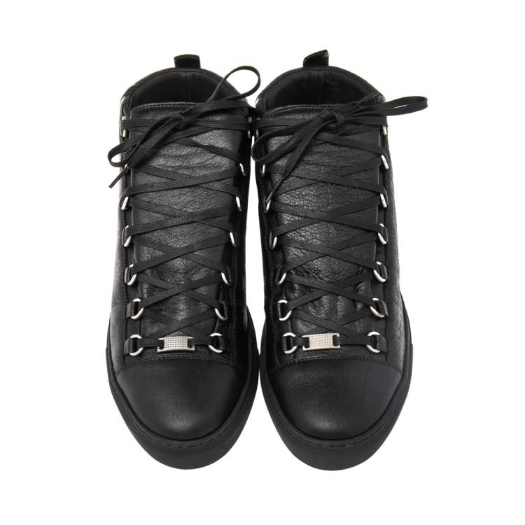 Pre Owned Balenciaga Black Leather Arena High Top Sneakers Size 43