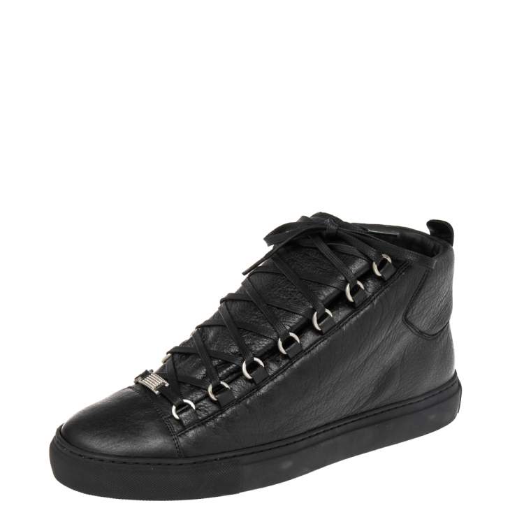 Pre Owned Balenciaga Black Leather Arena High Top Sneakers Size 43