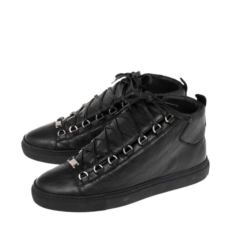Pre Owned Balenciaga Black Leather Arena High Top Sneakers Size 43