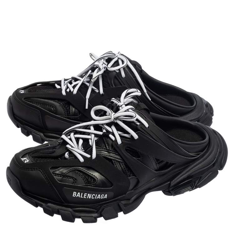 Pre Owned Balenciaga Black Leather and Mesh Track Mule Sneakers Size 43