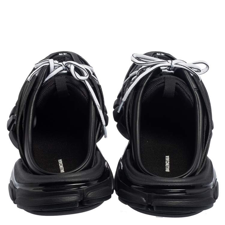 Pre Owned Balenciaga Black Leather and Mesh Track Mule Sneakers Size 43