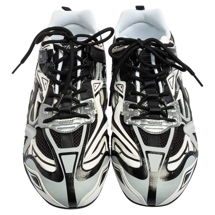 مملوكة مسبقًا Balenciaga Black/White Leather And Mesh Drive Sneakers Size 45