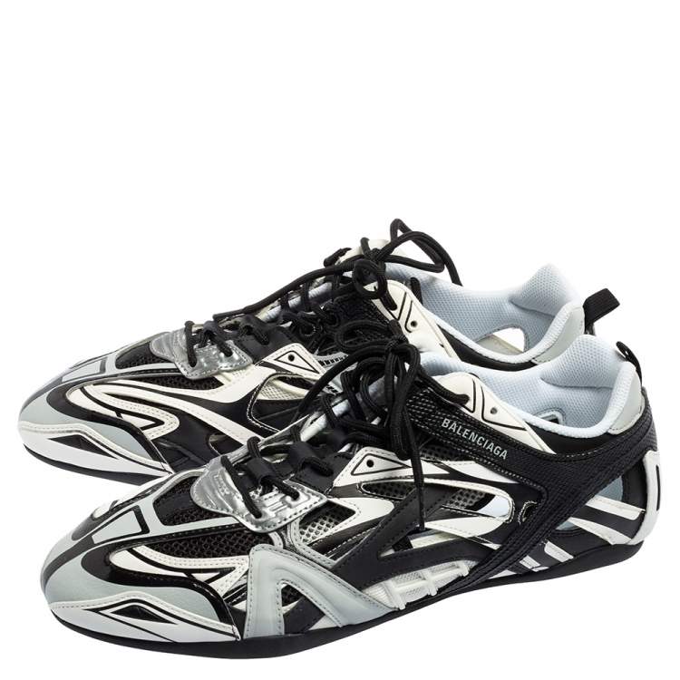 مملوكة مسبقًا Balenciaga Black/White Leather And Mesh Drive Sneakers Size 45