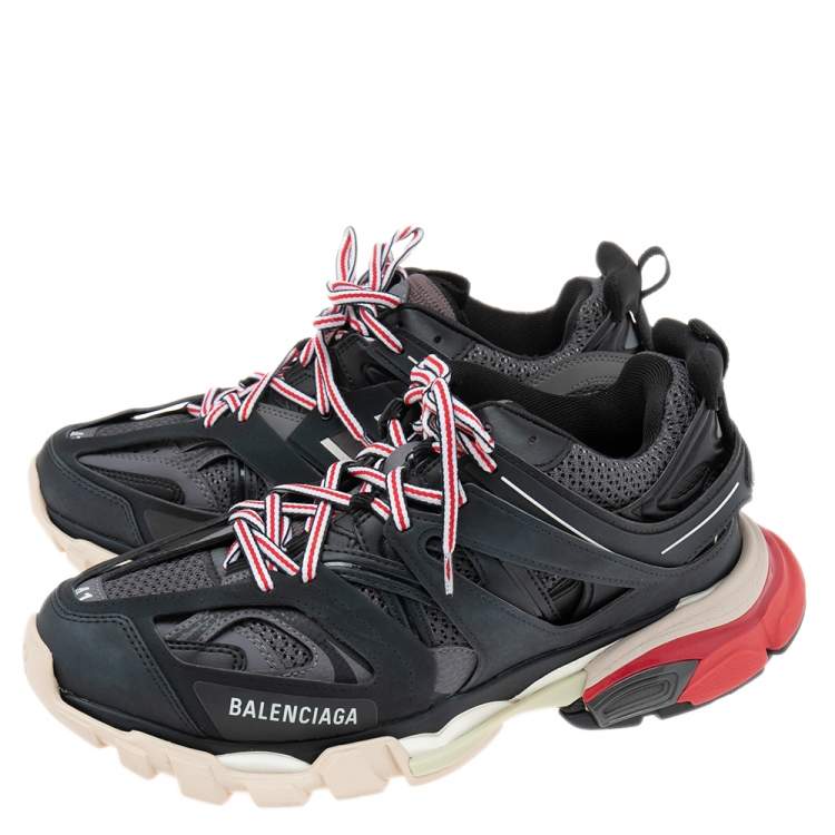 Pre Owned Balenciaga Black Leather And Mesh Track Sneakers Size 41