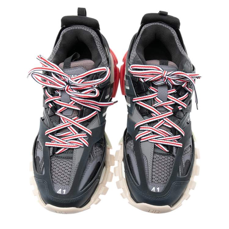Pre Owned Balenciaga Black Leather And Mesh Track Sneakers Size 41