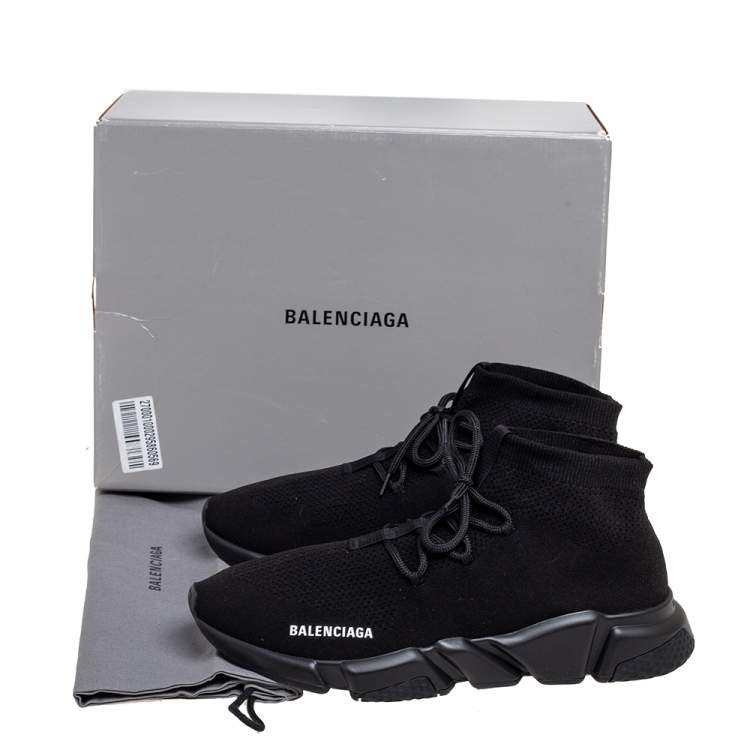Pre Owned Balenciaga Black Knit Fabric Speed Trainer Lace-Up Sneakers Size 45
