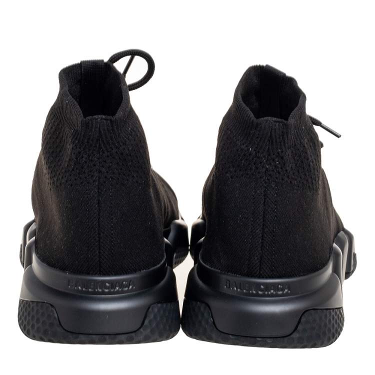 Pre Owned Balenciaga Black Knit Fabric Speed Trainer Lace-Up Sneakers Size 45