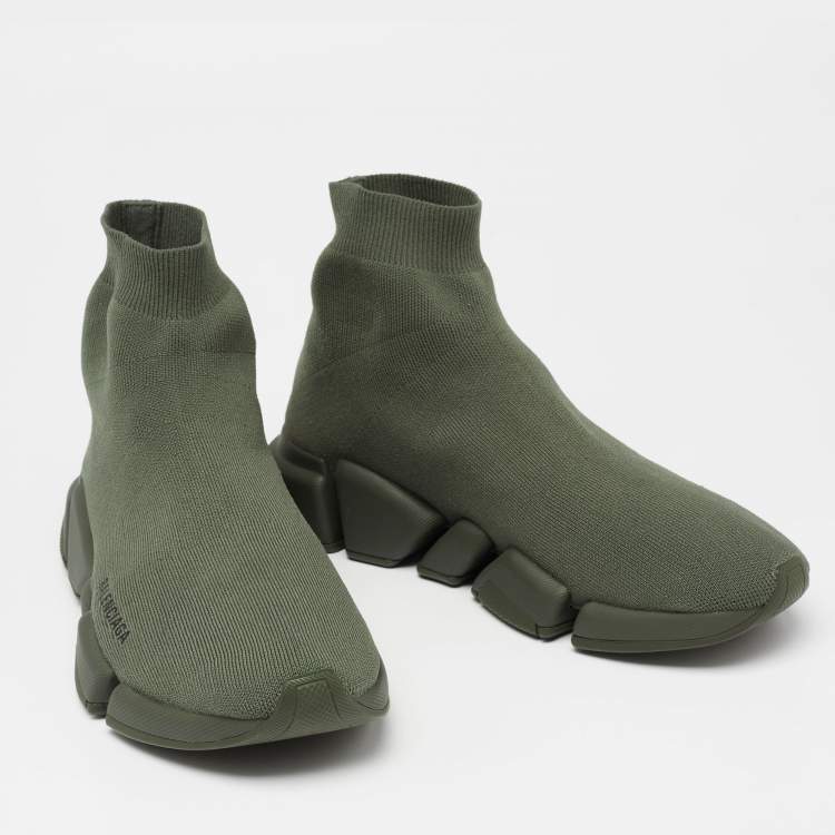 مملوكة مسبقًا Balenciaga Green Knit Fabric Speed Trainers High Top Sneakers Size 42  