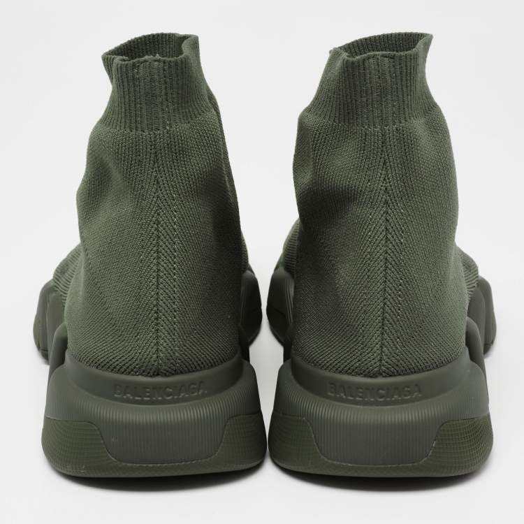 مملوكة مسبقًا Balenciaga Green Knit Fabric Speed Trainers High Top Sneakers Size 42  