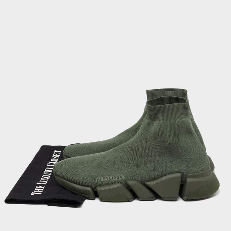 مملوكة مسبقًا Balenciaga Green Knit Fabric Speed Trainers High Top Sneakers Size 42  