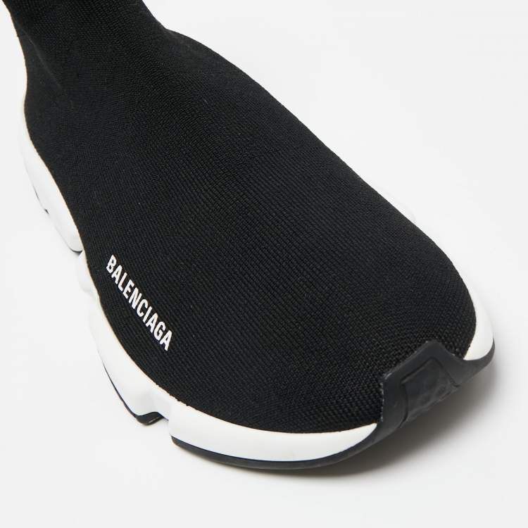 Pre Owned Balenciaga Black Knit Fabric Speed Trainer High Top Sneakers Size 40