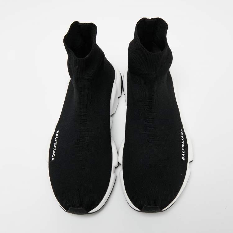 Pre Owned Balenciaga Black Knit Fabric Speed Trainer High Top Sneakers Size 40