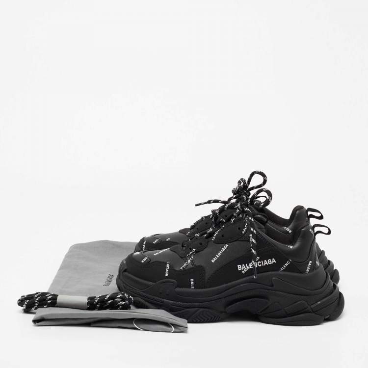 مملوكة مسبقًا Balenciaga Black Leather, Mesh Triple S Sneakers Size 40 
