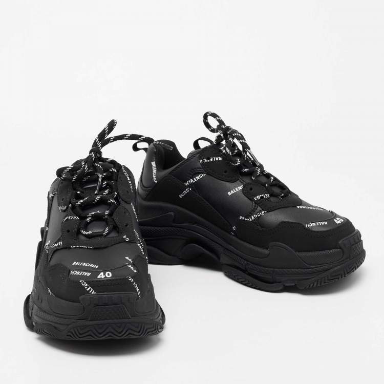 مملوكة مسبقًا Balenciaga Black Leather, Mesh Triple S Sneakers Size 40 