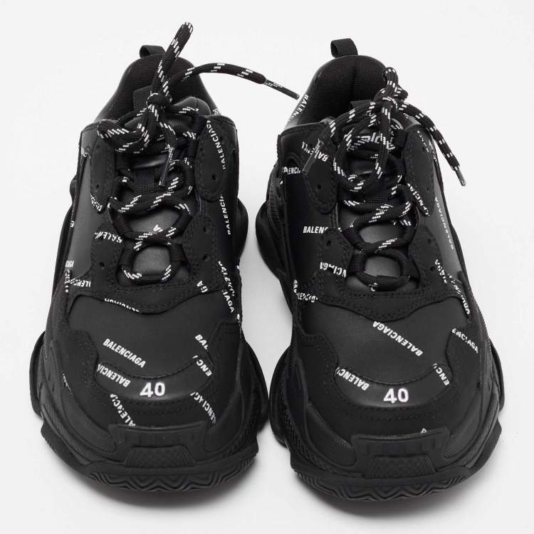 مملوكة مسبقًا Balenciaga Black Leather, Mesh Triple S Sneakers Size 40 