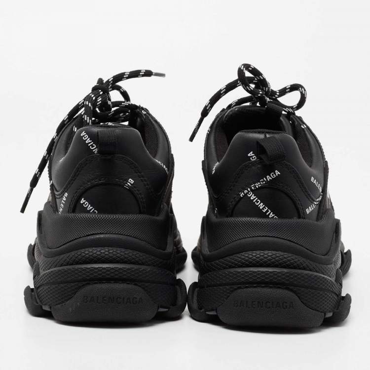 مملوكة مسبقًا Balenciaga Black Leather, Mesh Triple S Sneakers Size 40 