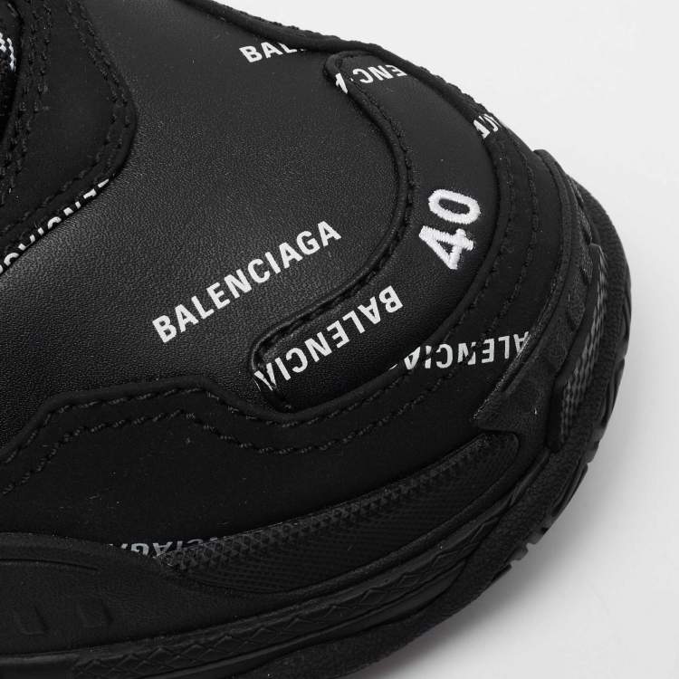 مملوكة مسبقًا Balenciaga Black Leather, Mesh Triple S Sneakers Size 40 