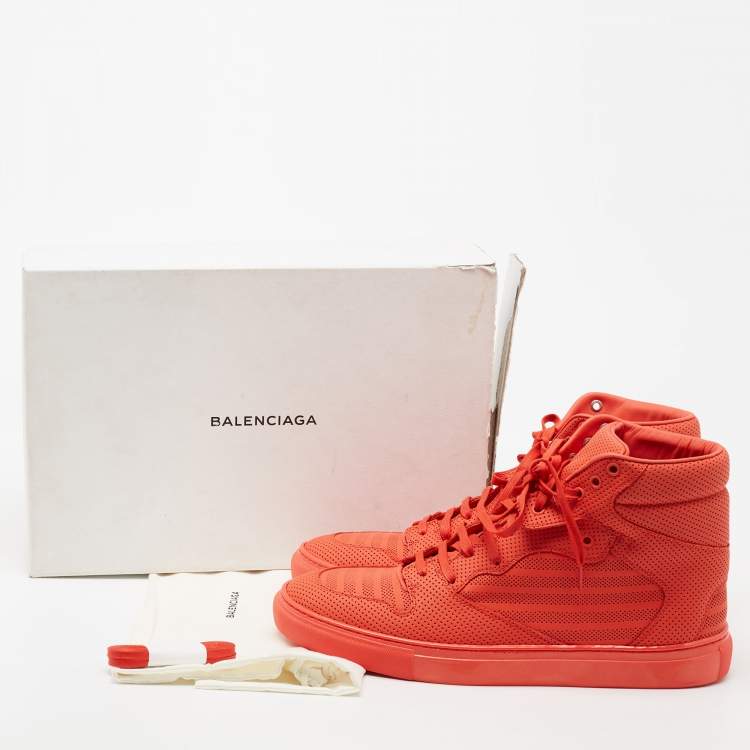 مملوكة مسبقًا Balenciaga Orange Perforated Leather High-Top Sneakers Size 45