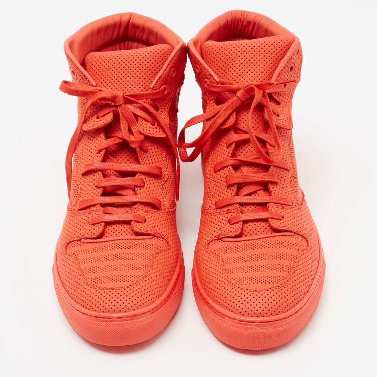 مملوكة مسبقًا Balenciaga Orange Perforated Leather High-Top Sneakers Size 45