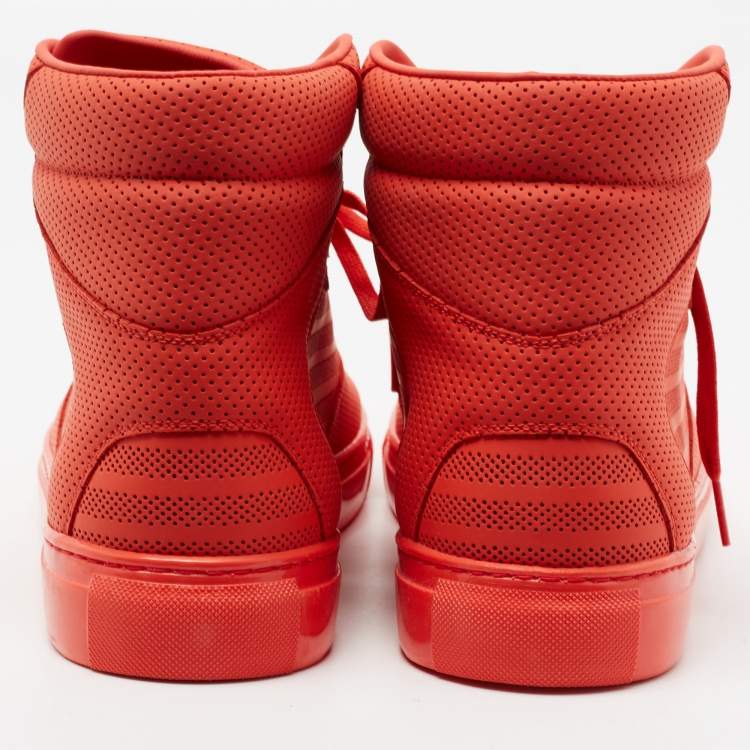 مملوكة مسبقًا Balenciaga Orange Perforated Leather High-Top Sneakers Size 45