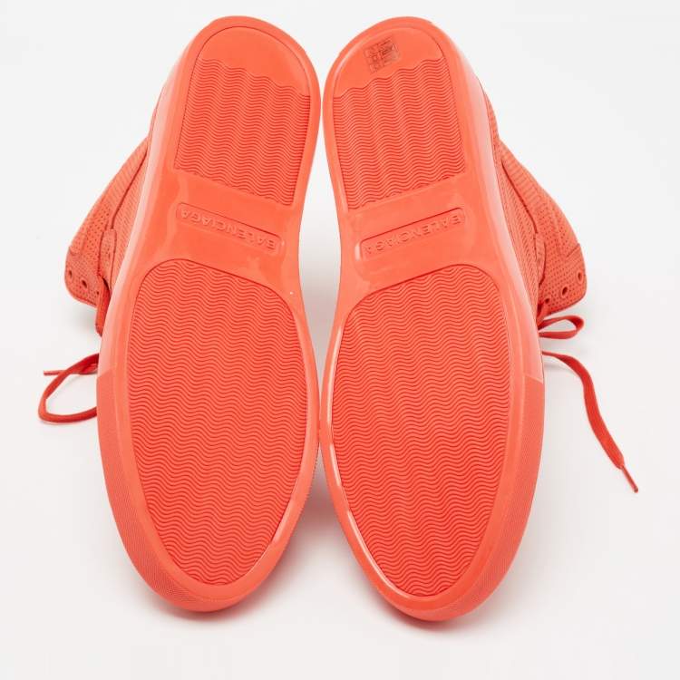 مملوكة مسبقًا Balenciaga Orange Perforated Leather High-Top Sneakers Size 45