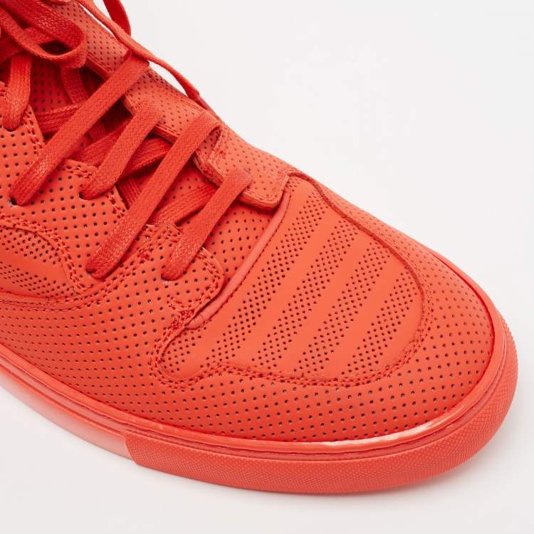 مملوكة مسبقًا Balenciaga Orange Perforated Leather High-Top Sneakers Size 45