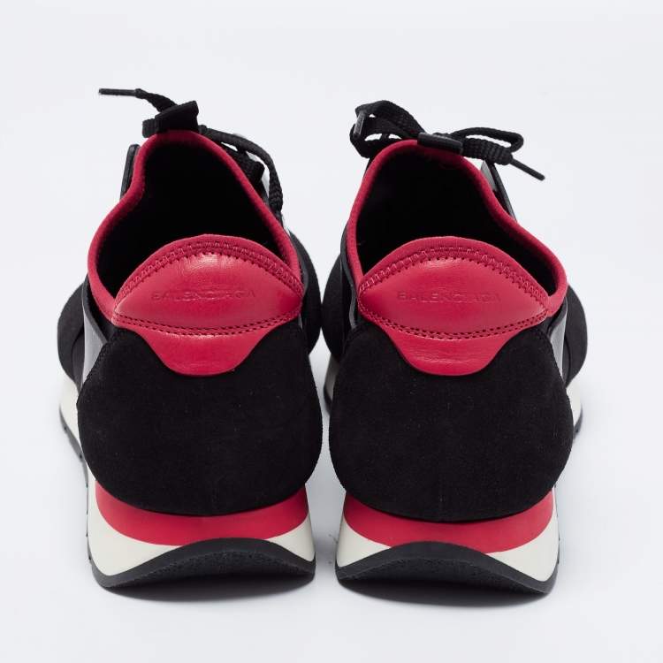Pre Owned Balenciaga Black/Red Leather And Mesh Race Runner Low Top Sneakers Size 43