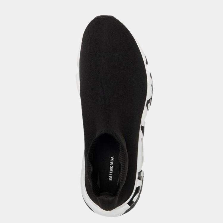 مملوكة مسبقًا Balenciaga Black Men's Speed Graffiti Sneakers Size EU 45