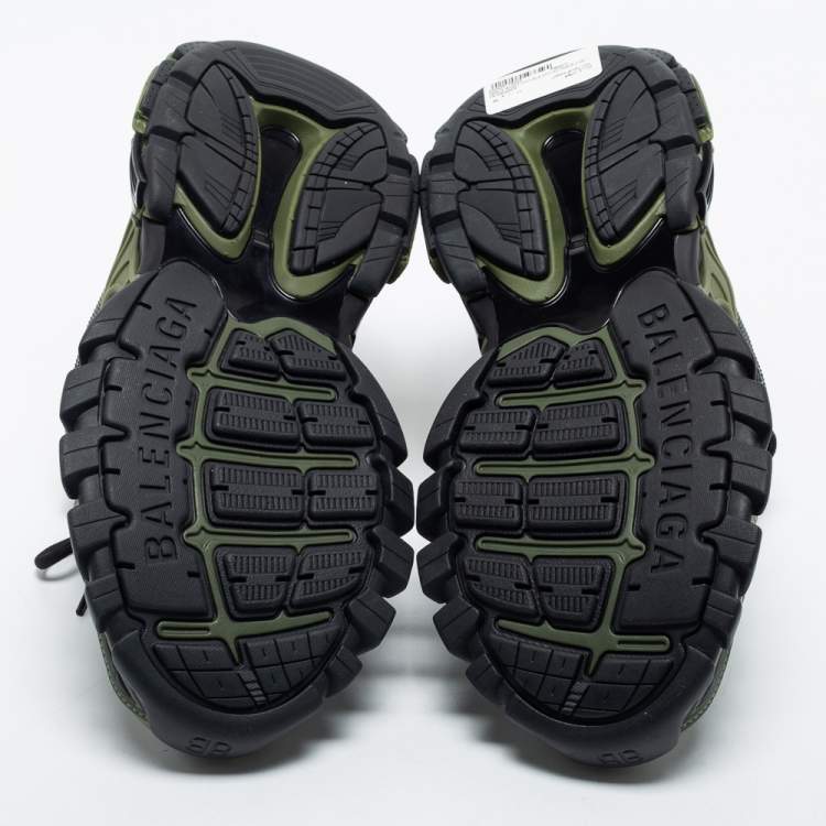 Pre Owned Balenciaga  Green/Black Leather and Mesh Track Sneakers Size 40