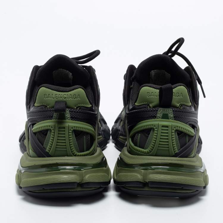 Pre Owned Balenciaga  Green/Black Leather and Mesh Track Sneakers Size 40