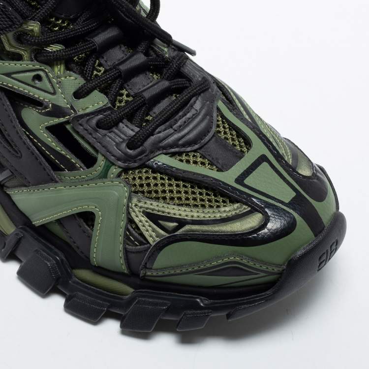 Pre Owned Balenciaga  Green/Black Leather and Mesh Track Sneakers Size 40