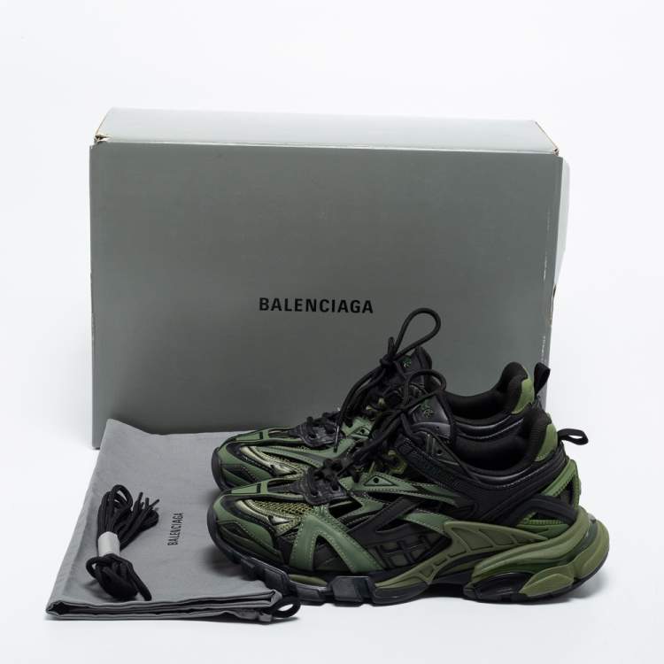 Pre Owned Balenciaga  Green/Black Leather and Mesh Track Sneakers Size 40