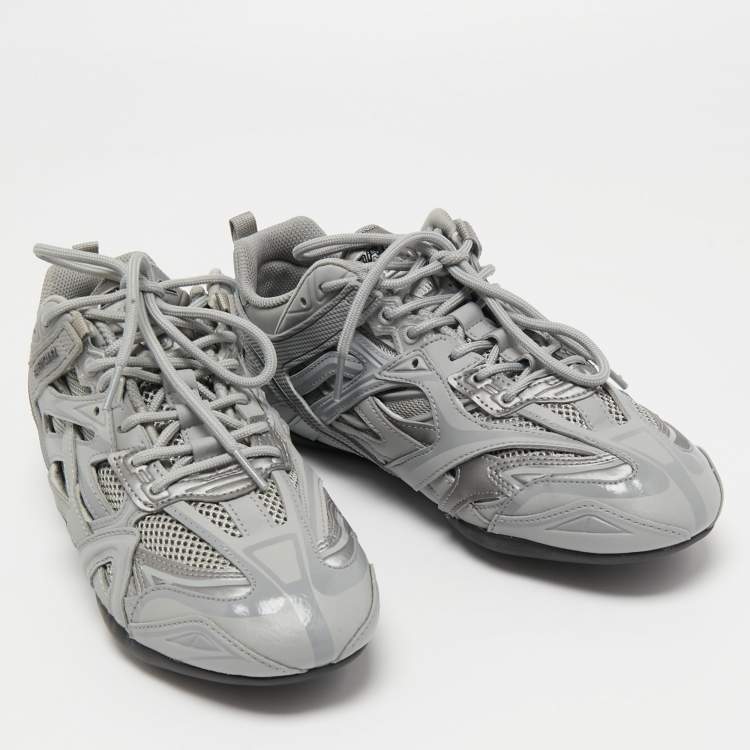 Pre Owned Balenciaga Grey Leather and Mesh Drive Sneakers Size 41