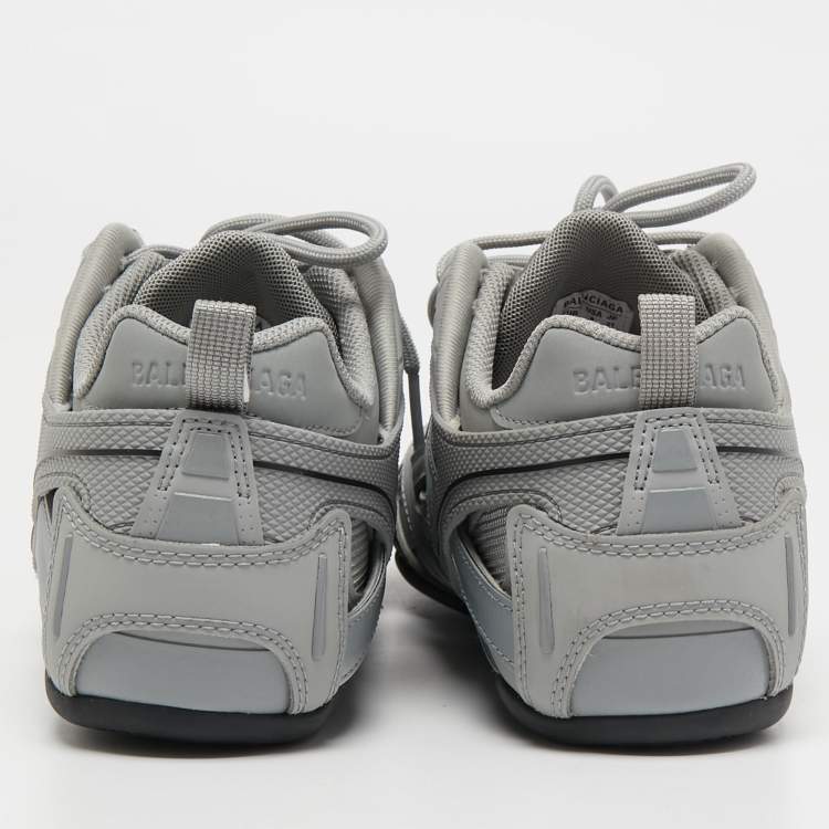 Pre Owned Balenciaga Grey Leather and Mesh Drive Sneakers Size 41