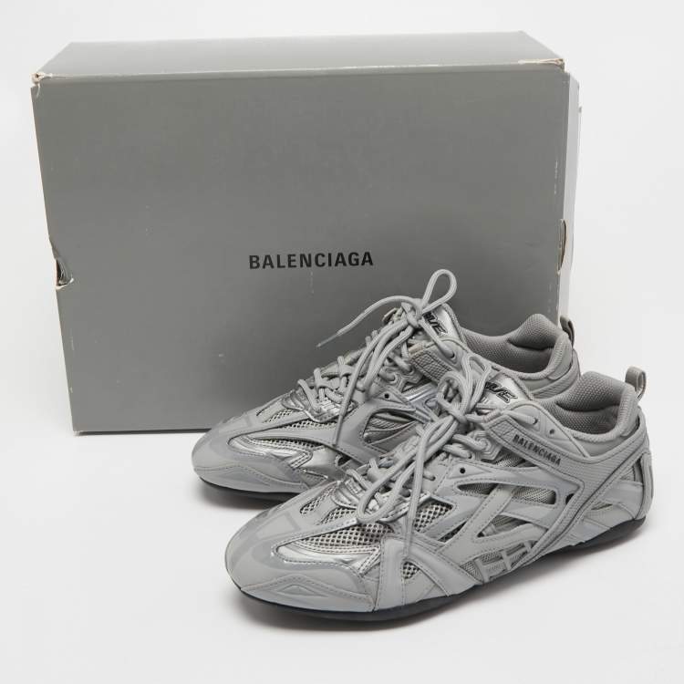 Pre Owned Balenciaga Grey Leather and Mesh Drive Sneakers Size 41