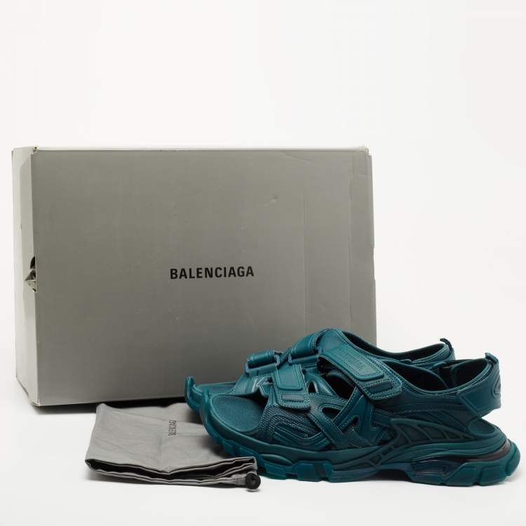 Pre Owned Balenciaga Green Rubber and Leather Track Strap Sandals Size 44